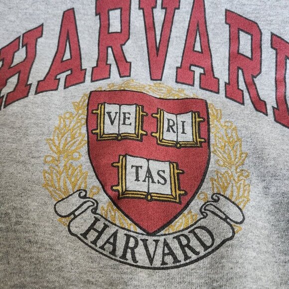 vtg HARVARD Sweatshirt Fleece Hoddie Knit Rib Waistband Cuff Neck bands Striped - Picture 2 of 13